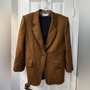 VINTAGE Jones Wear Wool Houndstooth Blazer in Brown and Black